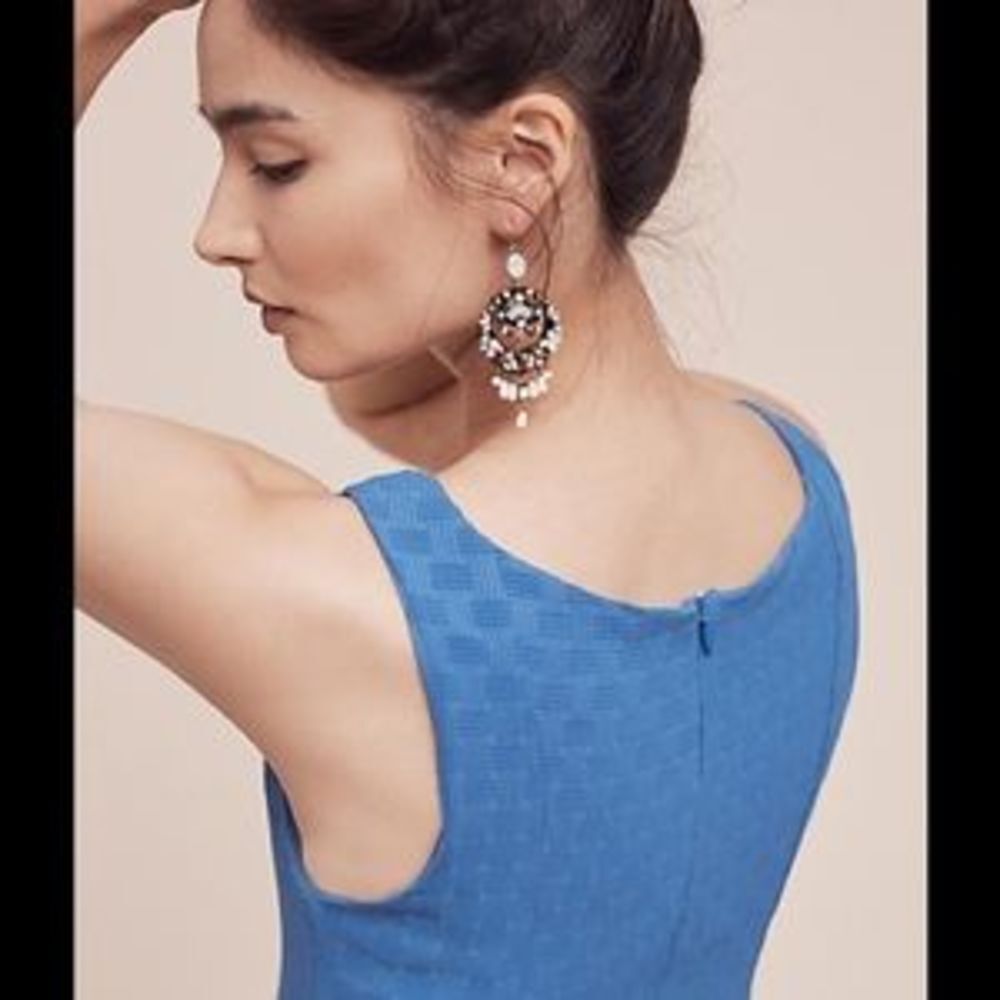 Eva Franco Anthropologie  short sleeves electric  blue short Fit and Flare Dress - Picture 4 of 9